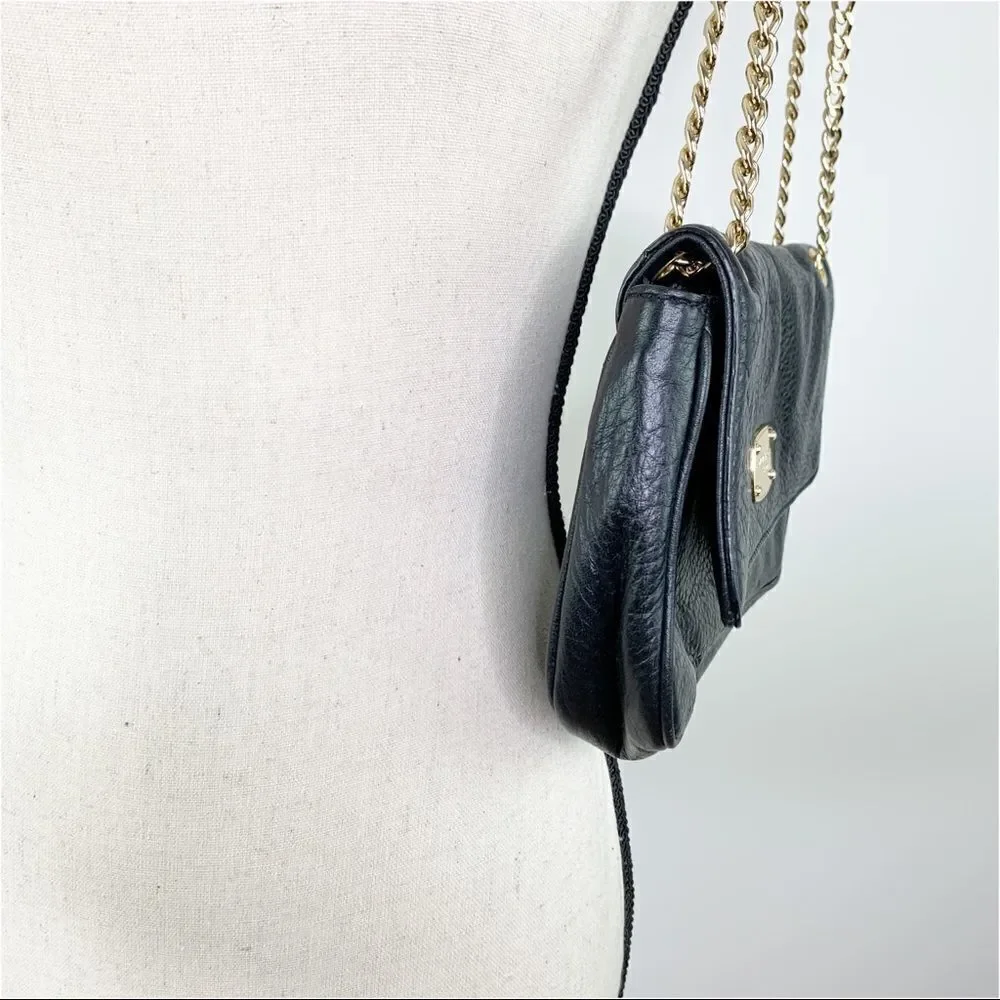 MICHAEL KORS Jet Set Black Leather/Double Gold‎ Chain Small Shoulder Bag